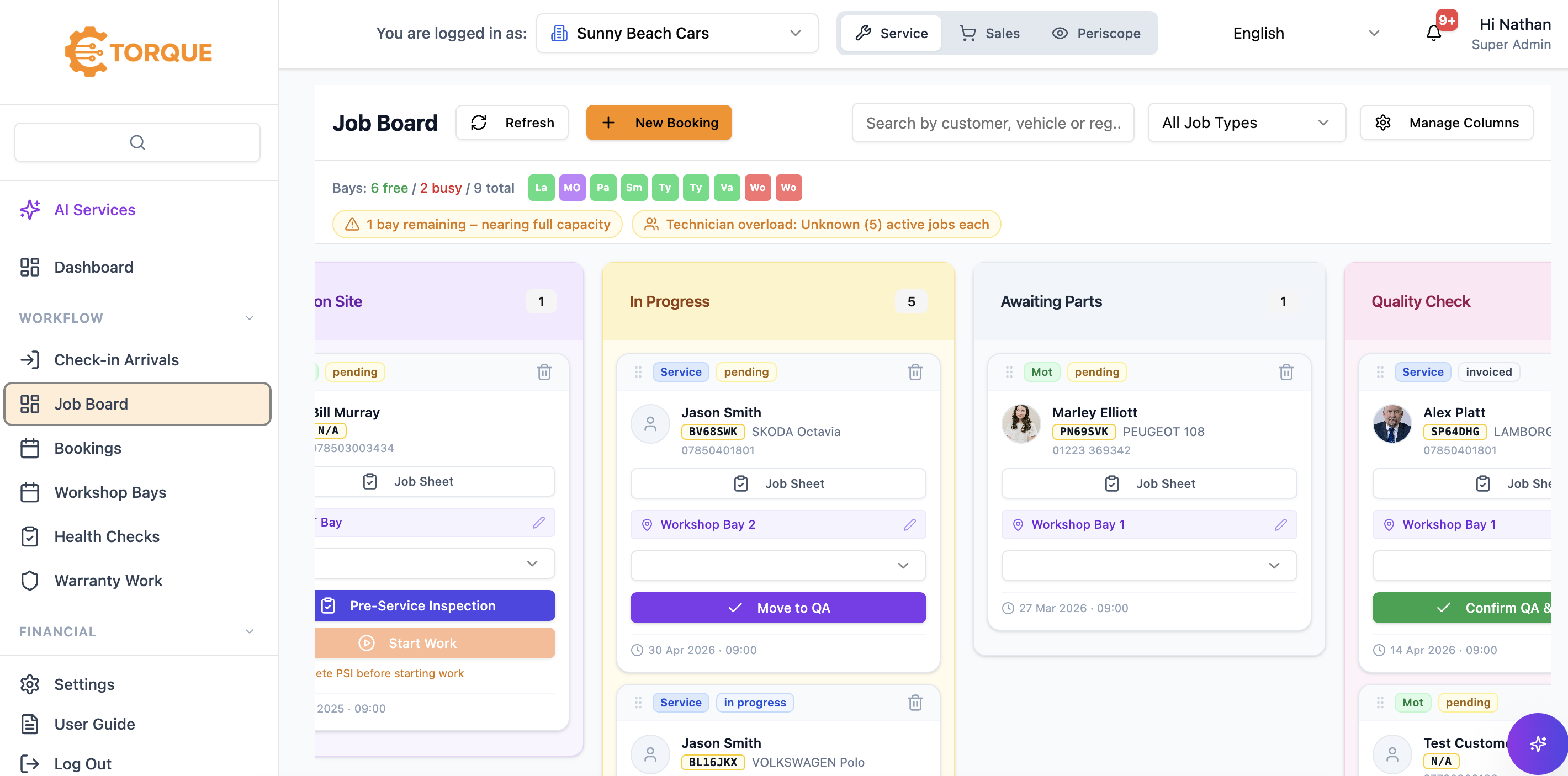 Torque DMS Job Board — live view of workshop jobs by stage