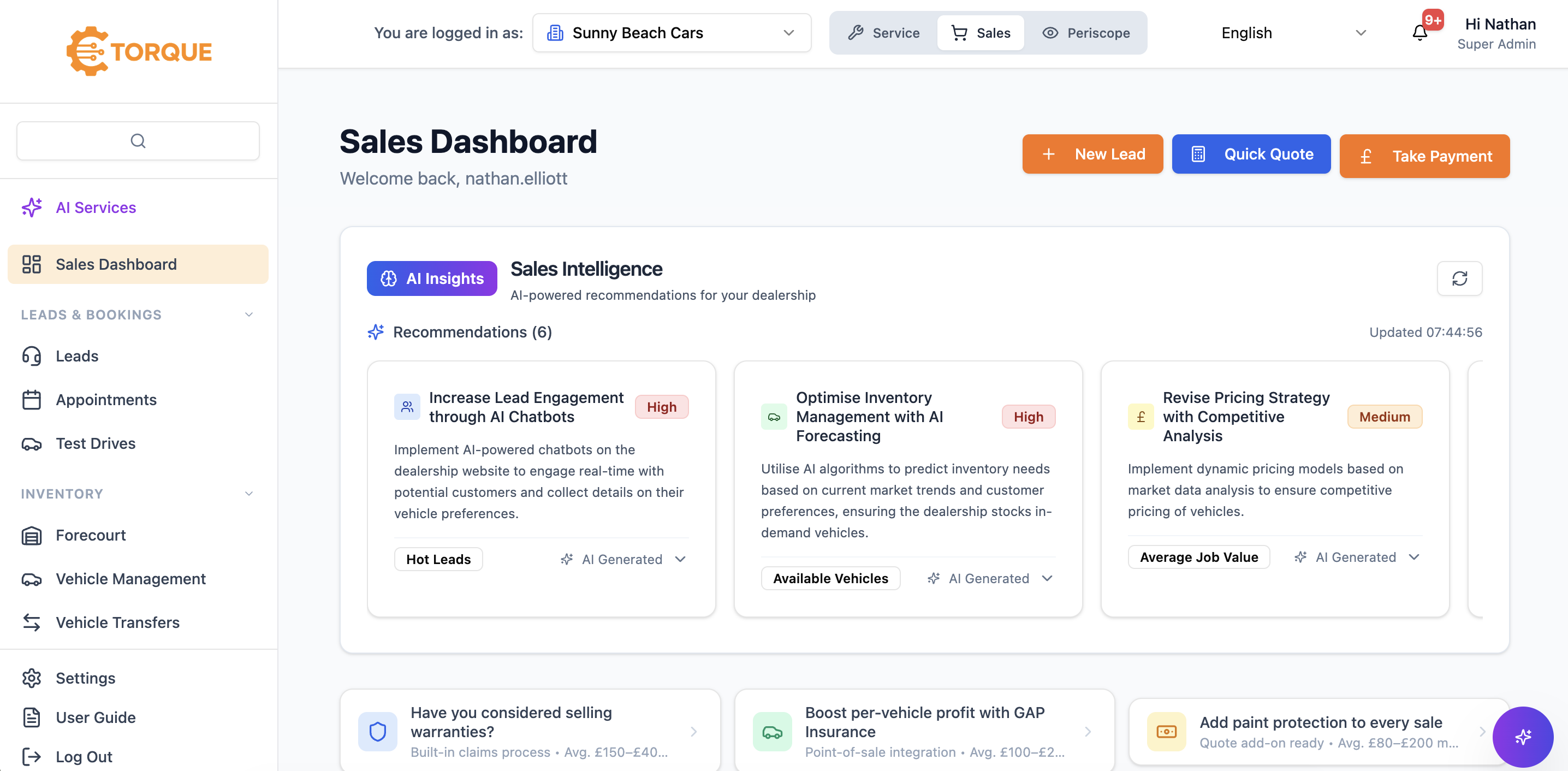 Torque DMS Sales Dashboard with AI insights